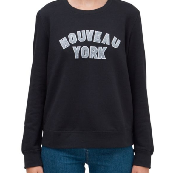 KATE SPADE Navy Blue Crew Neck Sweatshirt Size XS Letterman Patch Graphics - Picture 3 of 11